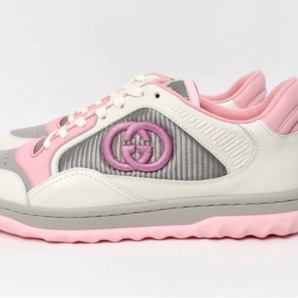 Gucci Mac80 Pink & Grey Calfskin Leather Sneakers - Picture 4 of 16